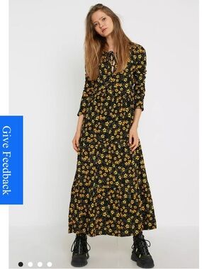 Free People Floral Long Sleeve Dress - Black and Yellow